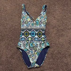Mossimo | Vibrant Blue, White, & Green One Piece Swimsuit | Sz M